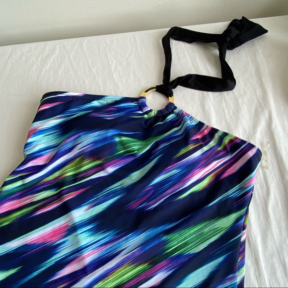 La Blanca Diagonal Stripe Ornamental Halter Tankini Suimsuit Top - Picture 10 of 11